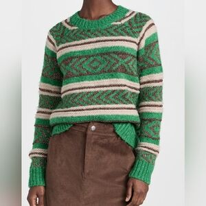 Scotch & Soda Vibrant Green Knit Sweater W/ Gold Metallic Accents FUZZY!!